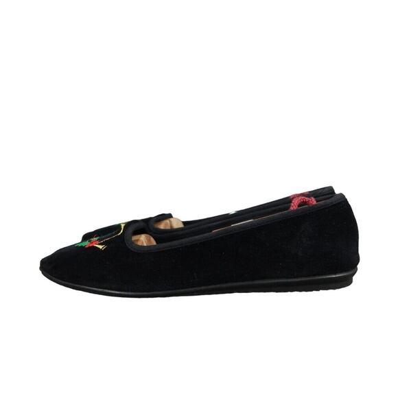 New York Lites Shoes Womens 8 Slippers Velvet Embroidered Horn Holly Black Flats - Picture 4 of 16